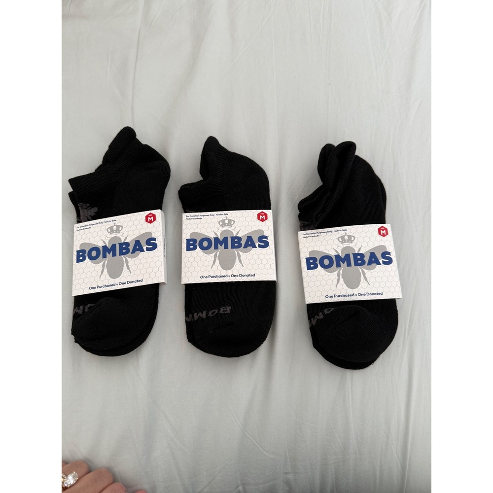 Bombas Black Ankle Socks Medium 3 Pair Lot New Cushioned Arch Support